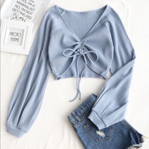 Blue flared sleeves shirt